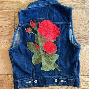 Levis Denim Vest with Iron-on Rose Patch - Size XS